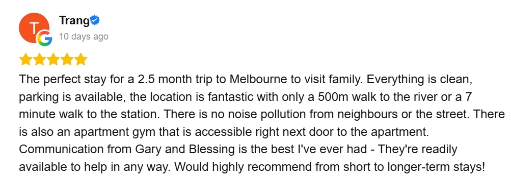Guest review for South Yarra Stays